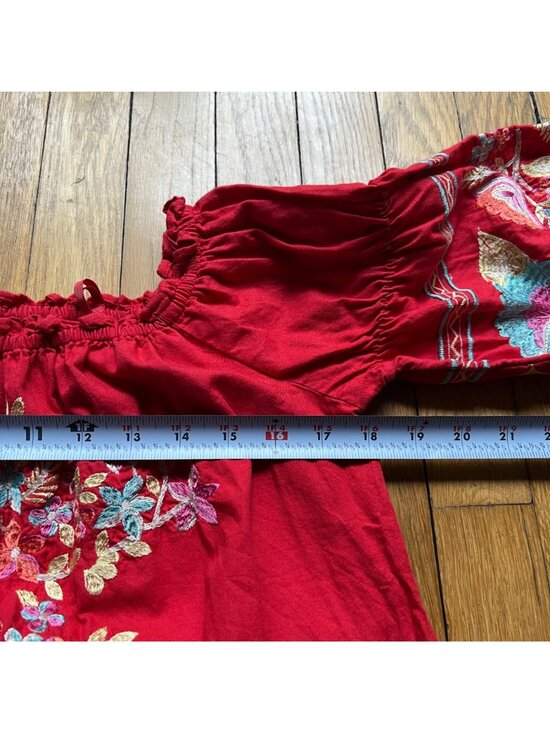 Free People Size S Red Fleur Du Jour Floral Embroidered Boho Off Shoulder Dress - Picture 8 of 16